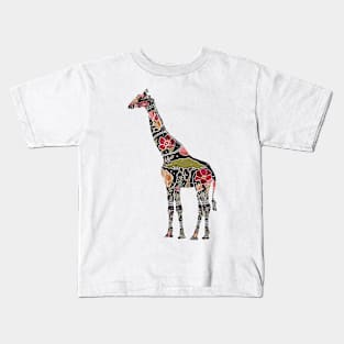 Floral Giraffe Silhouette - Boho Kids T-Shirt